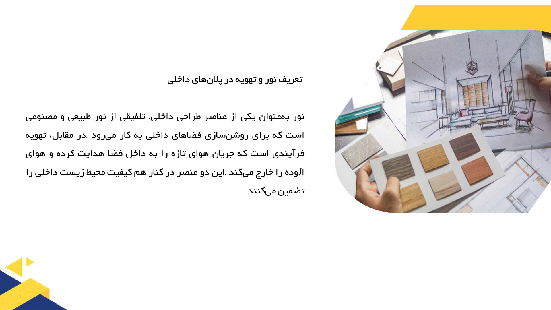 پاورپوینت در مورد تامین نور و تهویه در پلان‌های داخلی  